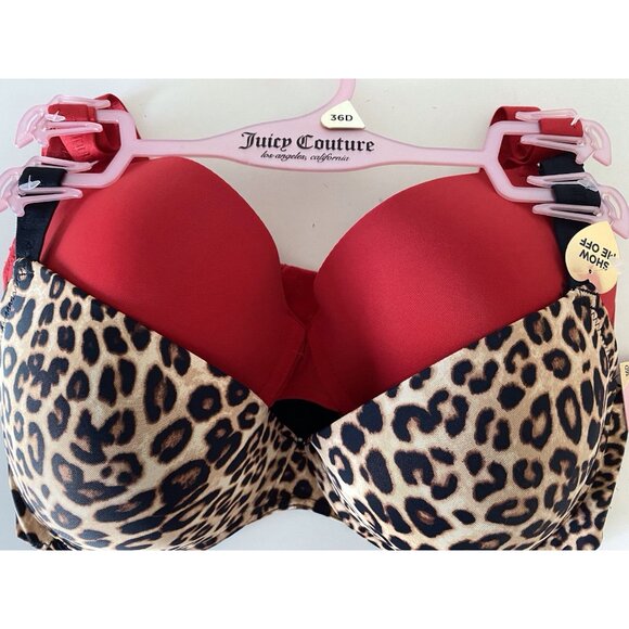 2 Pack Juicy Couture Bra Show Me Off Lined JC2801 Leopard Print Red Size 36D NEW - Picture 6 of 10
